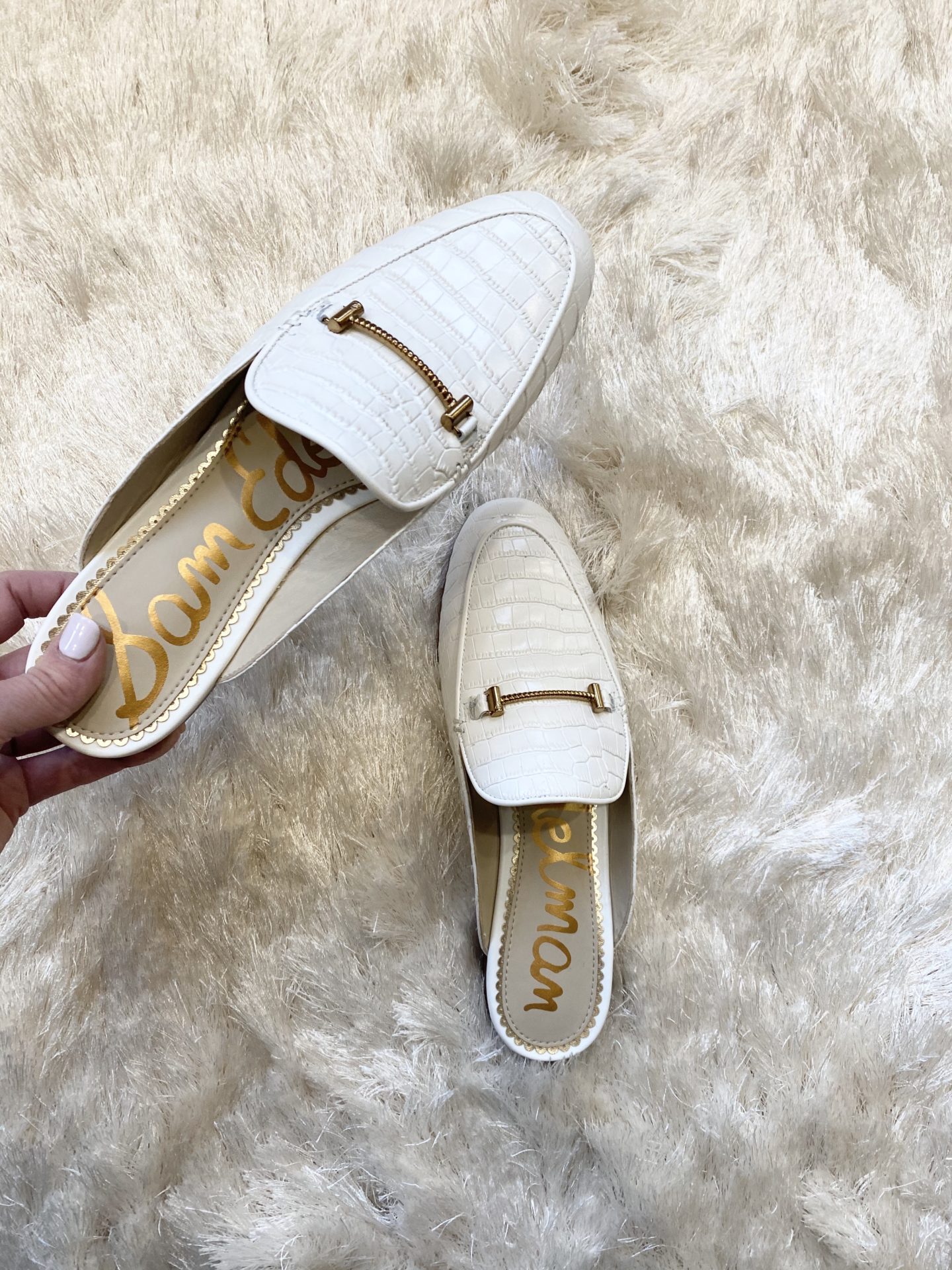 white Loafer Mules