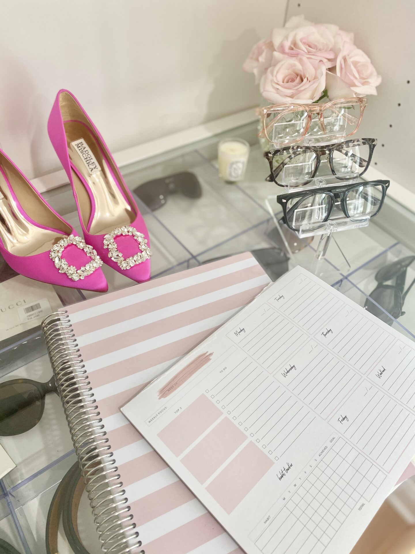 shoes, calendar, and sunglasses for Productivity Tips