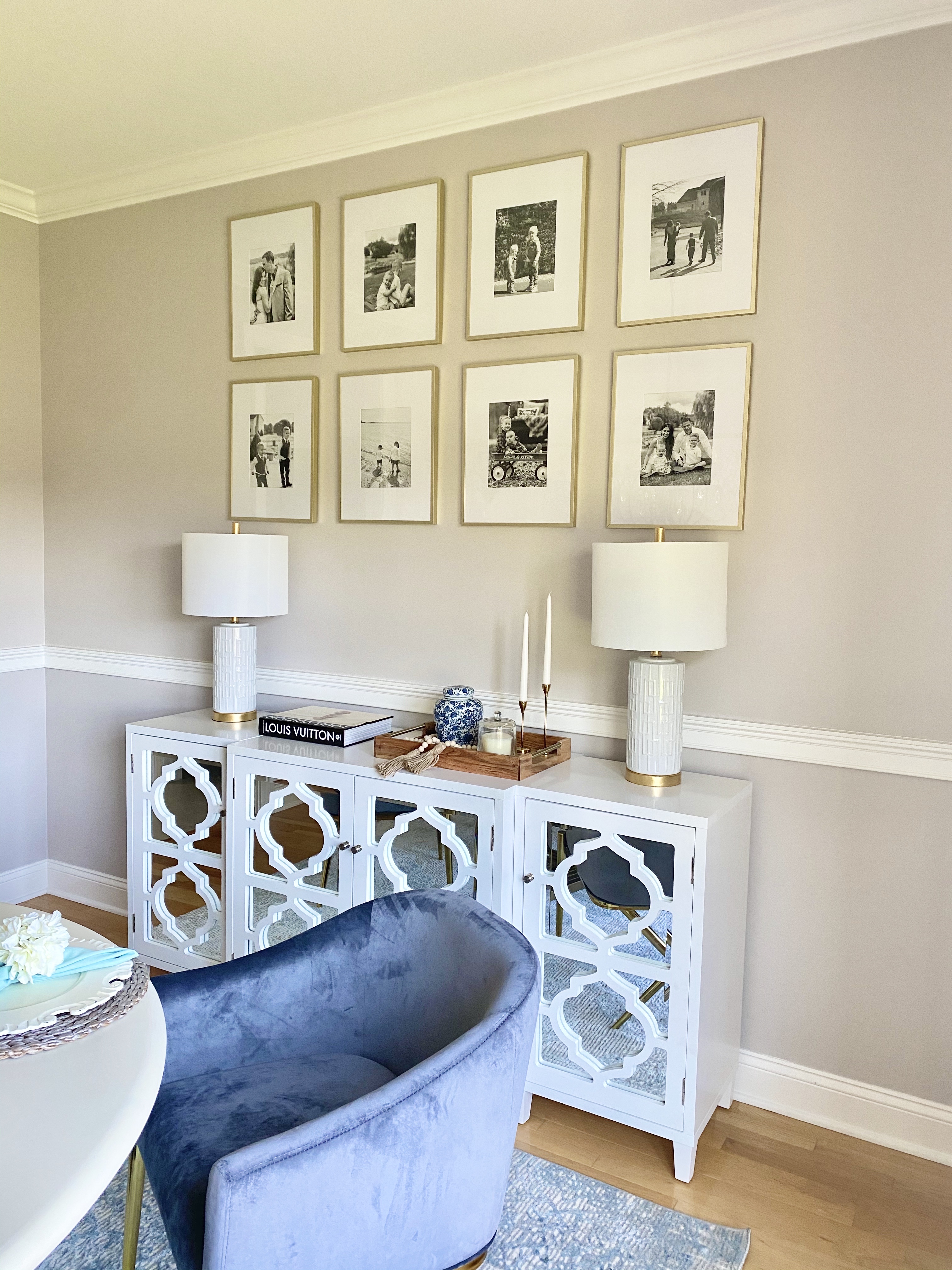 white china cabinet with two lamps 