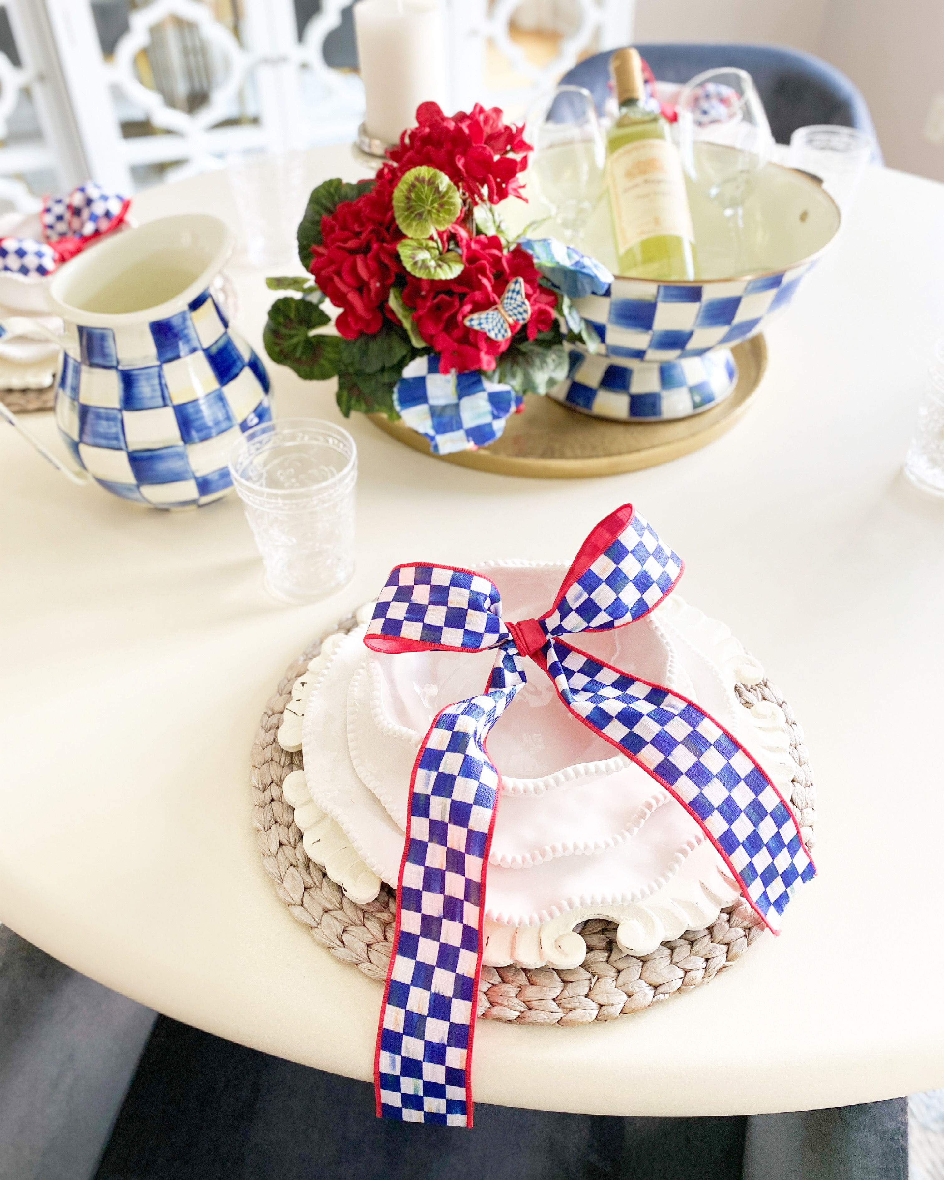 a Summer Tablescape with blue and white gingham theme