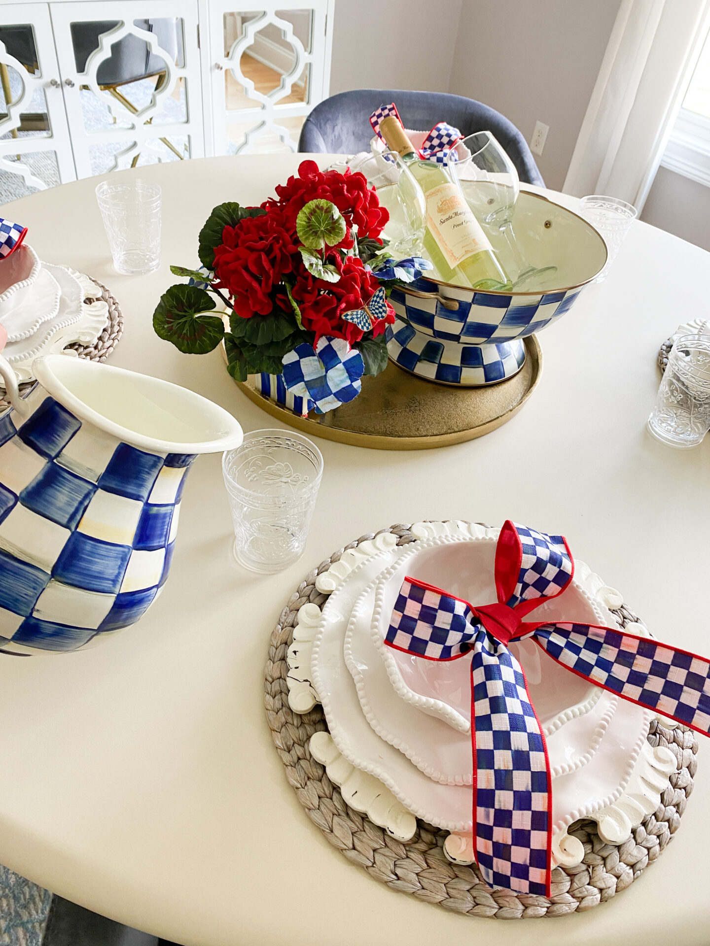 Summer Tablescape with blue and white theme