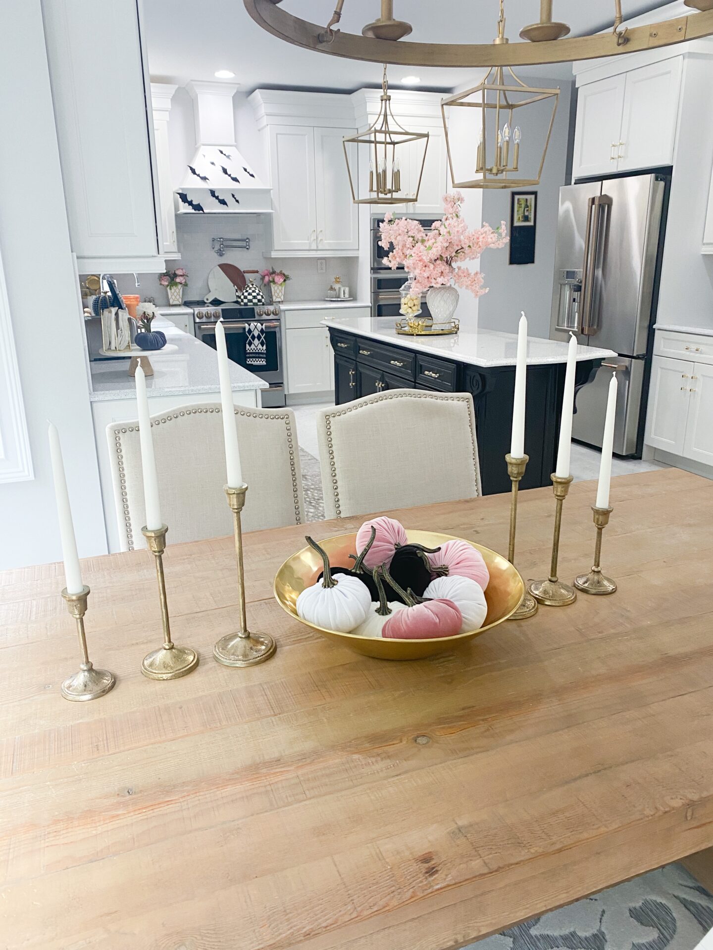 wooden table with candles 